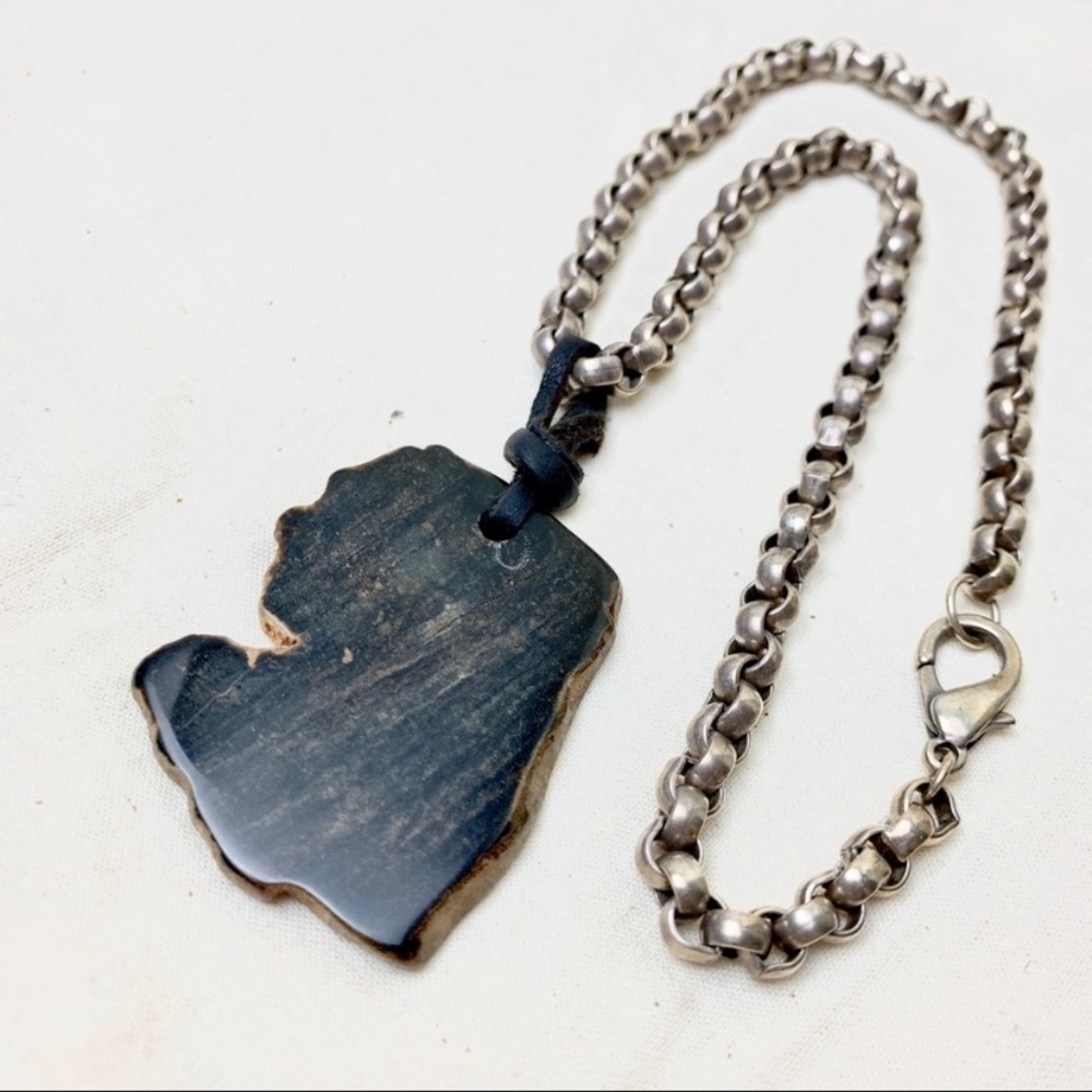 Petrified Wood Necklace Silver Rollo Chain
